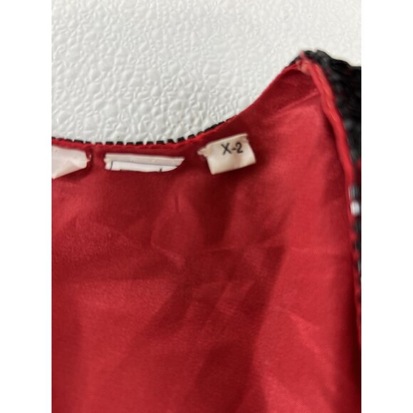 VTG Women 2X Bold Sequin Silk Red Black Beaded Geometric Retro 38" Long Jacket - Picture 2 of 11
